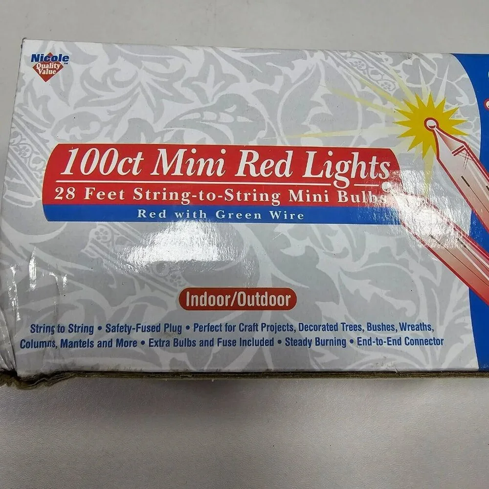 Lot of Two 100ct RED Mini String Lights 28ft Green Wire NEW Indoor Outdoor